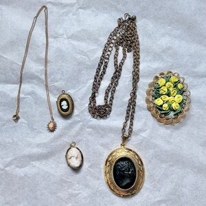 Vtg Victorian Revival Jewelry Lot Cameo Mourning Jewelry locket Pendant Brooch